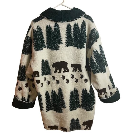 Denali Vintage Womens Coat Size Small Green Reversible Fleece Bears Pine Trees - Picture 3 of 9